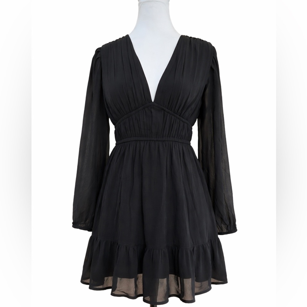 Japna Black Sheer Sleeve Mini Dress Boho Flowy Empire Waist Size S/P NWOT